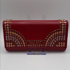 Miu Miu Vitello Crystal long wallet in a red leather